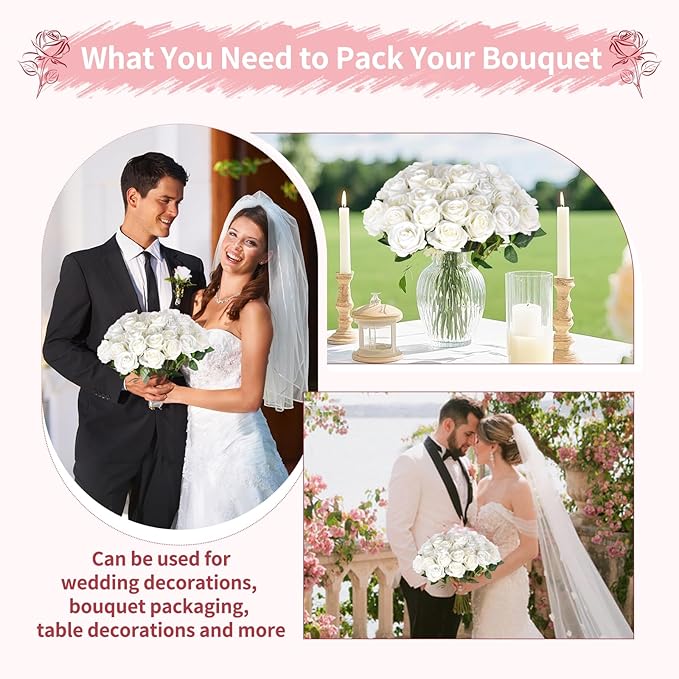102 PCS Fake Roses Artificial Flowers Bulk, White Roses Bridal Bouquet Silk Faux Rose with Stems for Wedding Flowers Decoration, Valentine's Day, Bridal Bouquet, Anniversary,Home Decor(102PCS, White)