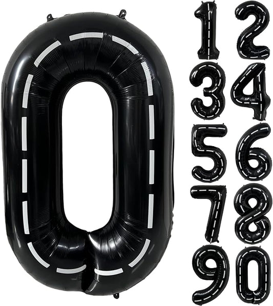 40 Inch Race Car Black Number Balloons Race Car Birthday Party Balloons Large Black Number 0 Balloons Boys 0th Birthday Party Race Car Theme Party Decorations Supplies（Digital 0）
