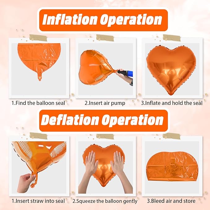 Black Orange Heart Balloons, 18 Inch Black White Orange Heart Foil Shape Balloon, 12PCS Large Love Helium Balloons for Birthday Graduation Halloween Thanksgiving Day Graduation Party Decorations