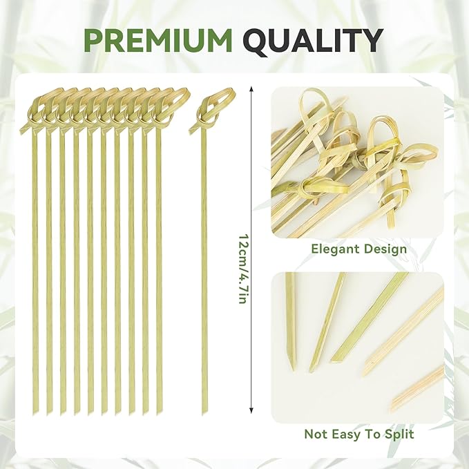 200PCS Cocktail Picks Bamboo Skewers for Appetizers, Fancy Toothpicks for Appetizers, 4.7 Inch Long Decorative Knot Bamboo Cocktail Sticks for Party Drinks Food Fruit Charcuterie Boards Accessories