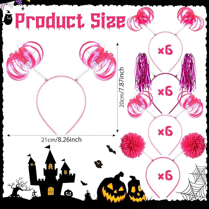 Censen 24 Pcs Pom Pom Headband Tinsel Wrapped Ponytails Head Bopper Costume Headwear Halloween Party Hair Accessories
