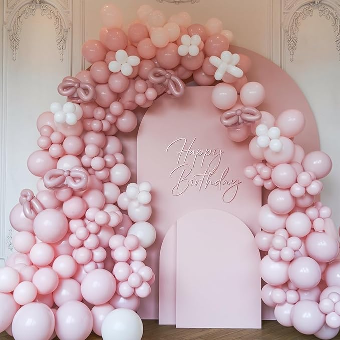 Bow Pink Balloon Arch Kit - Pearl & Clear Balloons (260 Pieces) for Girl's Birthday or Baby Shower