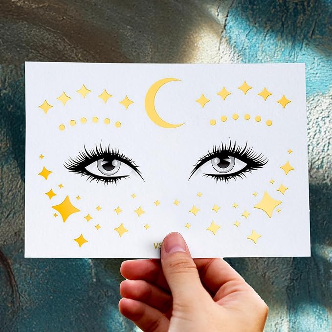 12 Pcs Gold Glitter Freckles Face Tattoo,Sparkle Makeup Patches Metallic Face Temporary Tattoos Stickers,Gold Face Freckle Tattoo for Women Girls Halloween Christmas Party Decor 638