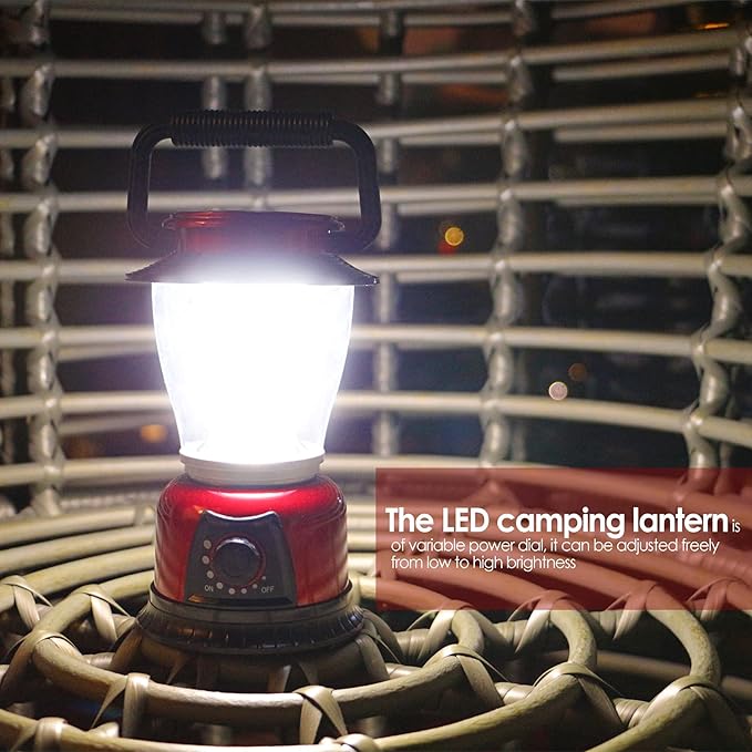 LED Lantern Variable Power Retro Battery Powered Camping Light, COB High Brightness Dimmable Camping Lamp for Hiking, Fishing, Repairing and Emergency Lighting (Red-2 Pack)