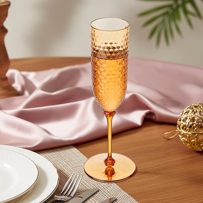 Remerry 24 Pack Detachable Plastic Champagne Flutes 5.5 oz Champagne Glasses Wedding Toasting Crystal Glasses Reusable Unbreakable Party Wine Cups for Wedding New Years Eve Party Supplies