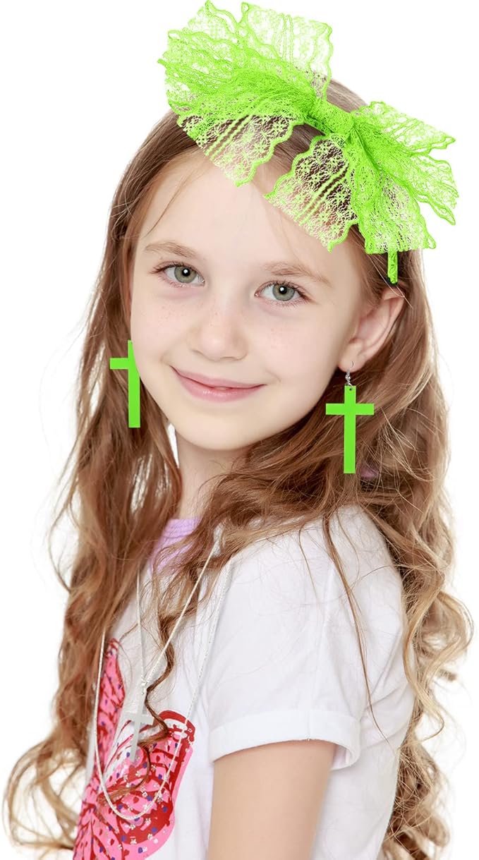 Blulu 80s Accessories for Women Dress Costume Lace Headband Earrings Fishnet Gloves Necklace Bracelet