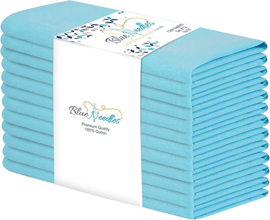 Blue Needles Solid Cloth Napkins Set of 12 Aqua Blue 100% Cotton Dinner Napkins 18x18 inches - Soft, Reusable, Absorbent & Washable Fall Thanksgiving Linen, Ideal for Events, Parties & Everyday Use