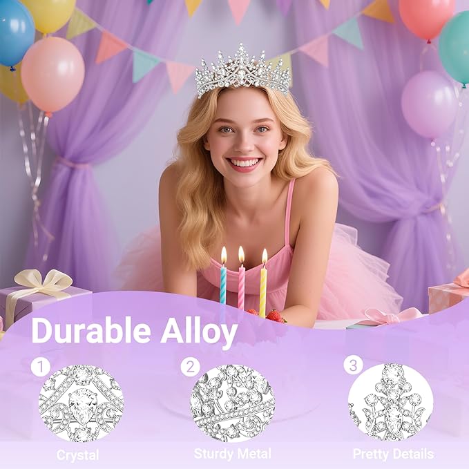 Tiara Crown for Women, Queen Tiara for Birthday Prom Bridal Party Custome Silver