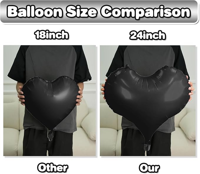 Black White Heart Balloons,24Inch Large Black Heart Foil Balloons for Valentine's Day Birthday Wedding Baby Shower Anniversary Party Decorations