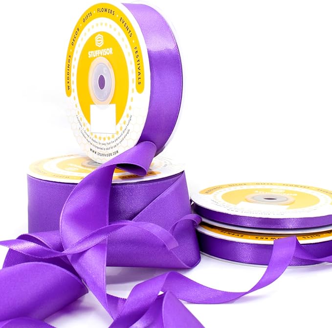 Purple Satin Ribbon, 1 Inch x 50 Yards, Double Face Solid Color, Thick and Durable Roll for Gift Wrapping, Crafts, Hair and Multiple Decorations - 100% Polyester