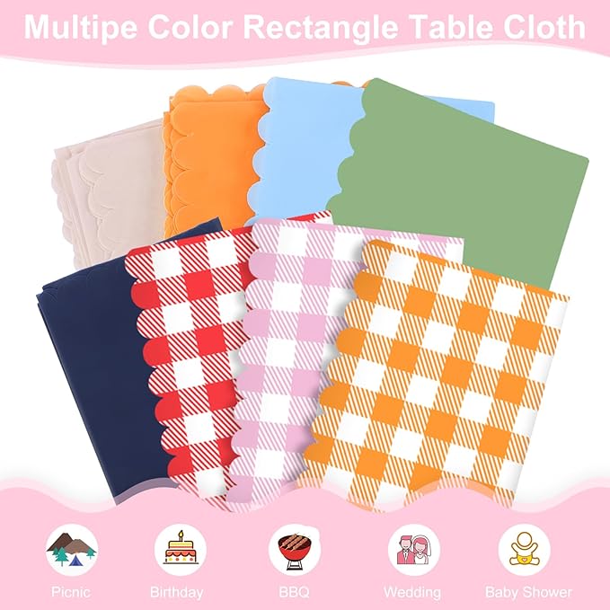 6 Pack Pink Gingham Tablecloth, 54 X 108Inch Plastic Pink Table Checkered Tablecloth Waterproof Pink and White Spring Checkered Tablecloths for Mothday’s Day Picnic Birthday Barbecue Parties