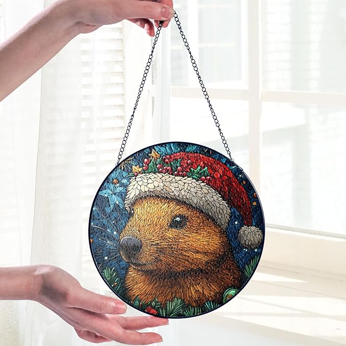 Squirrel Stained Glass Window Hanging Decor - Squirrel Christmas Hanging Ornament - Squirrel Christmas Decor - Window Hanging Ornament - Xmas Gifts for Women, Mom