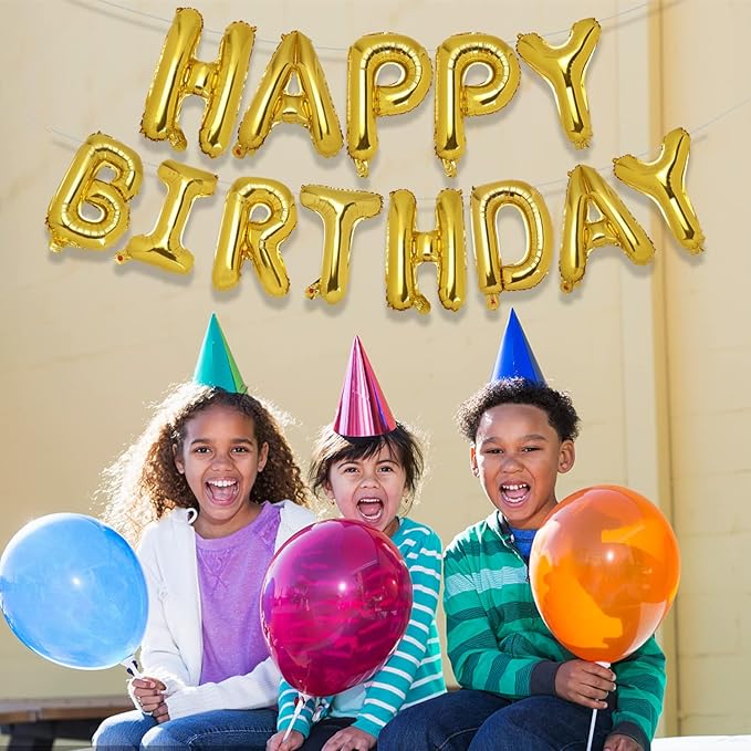 Accevo Gold Happy Birthday Balloons 16 Inch Mylar Foil Letters Balloons Happy Birthday Banner for Kids Child Adults Boys Girls Happy Birthday Sign Birthday Party Decorations Supplies