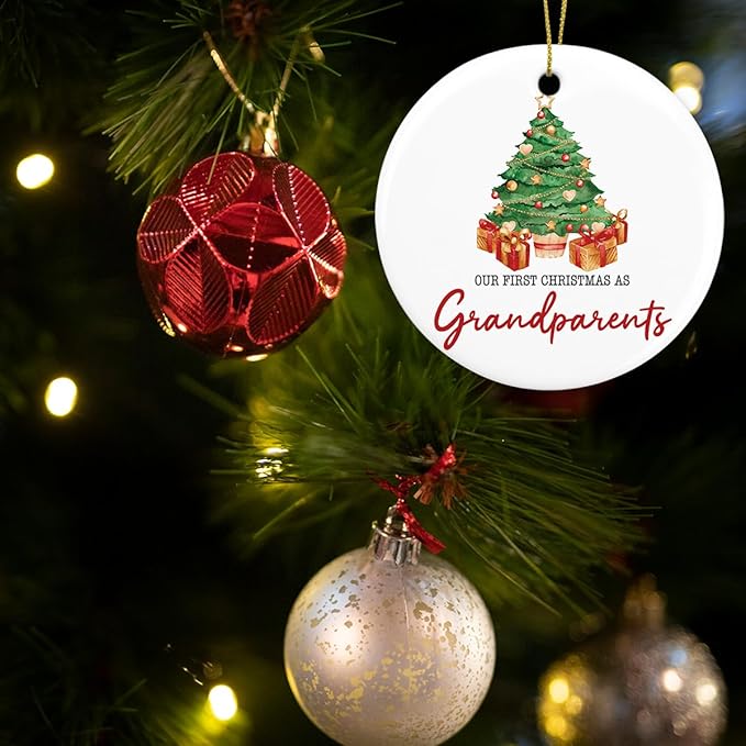 Our First Christmas as Grandparents Ornament First Time Grandparents Gifts for Grandma Grandpa New Grandparent Christmas Ceramic Xmas Tree Ornament Decorations