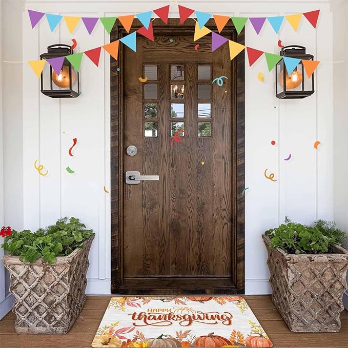 Fall Welcome Maple Leafs Decorative Door Mat, Autumn Thanksgiving Doormat for Indoor Outdoor Entrance Floor Mats,Fall Pumpkins Non Slip Harvest Vintage Decor Rubber Welcome Mats 16" x 24" Inch