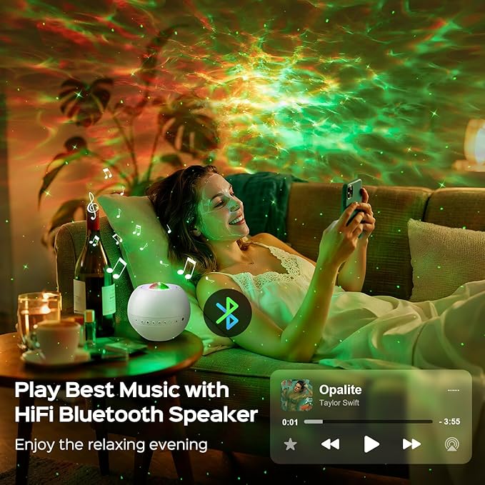 One Fire Galaxy Projector for Bedroom Christmas Gifts for Teen Boys Gifts Women Gifts for Teenage Girls 15 Colors+ 15 White Noise+ Bluetooth Star Projector Night Light for Kids Room Decor Lava Lamp