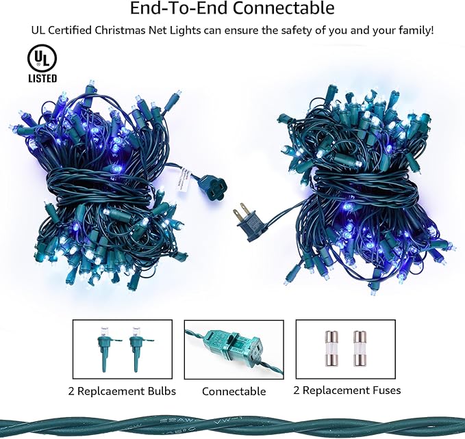Led Christmas Net Lights White and Blue Outdoor Christmas Lights 160LED 5ftx7ft, Connectable Outdoor Indoor Fairy Mesh Net Light for Party, Yard, Patio, Trees, Shrubs, Bushes Decorations