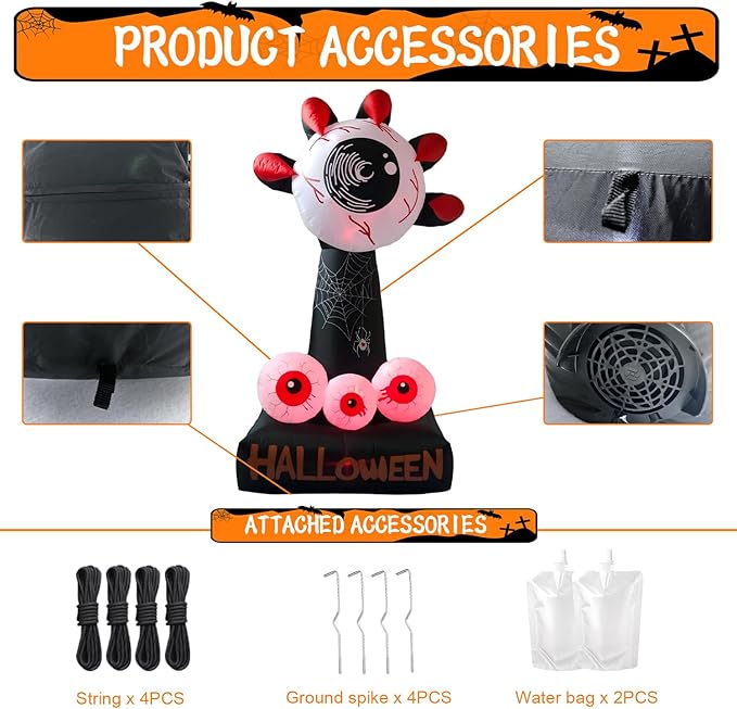 LANGXUN 8ft Hell's Eye Spooky 2025 Halloween Inflatable Decorations - Eyeball & Claws Yard Prop with LED Effect for Indoor Outdoor Lawn, Garden, Patio Cute Skeleton Ghost Holiday Party Decor