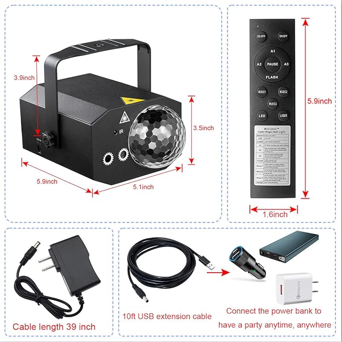 Party Lights Dj Disco Ball Light with Pattern Projection and Sound Activated, Buclhoz RGB Colored Strobe Stage Lighting for Parties Indoor Dance Birthday Rave Bar Karaoke Christmas Wedding Show Club