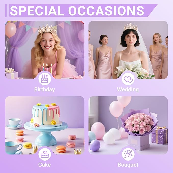 Tiara Crown for Women, Queen Tiara for Birthday Prom Bridal Party Custome Rose