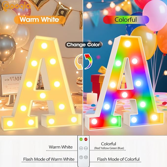 Pooqla LED Light Up Letters, Warm White and Colorful Lighted Marquee Letters with Remote, Lighted Letter for Party Birthday Decorations, Gift for Girls Boys Night Light, Wedding Home Decor, Letter Z
