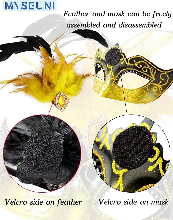 2025 Masquerade Mask for Women with Feathers - Venetian Masquerade Mask for Carnival Ball, Mardi Gras, Prom