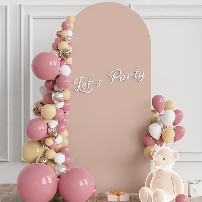 Wokceer 6 FT Wedding Arch Stand and Arch CoverMetal Arch Stand with Arch Stand Cover for Birthday Party Wedding Ceremony Bridal Baby Shower Event Decor, Nude Pink