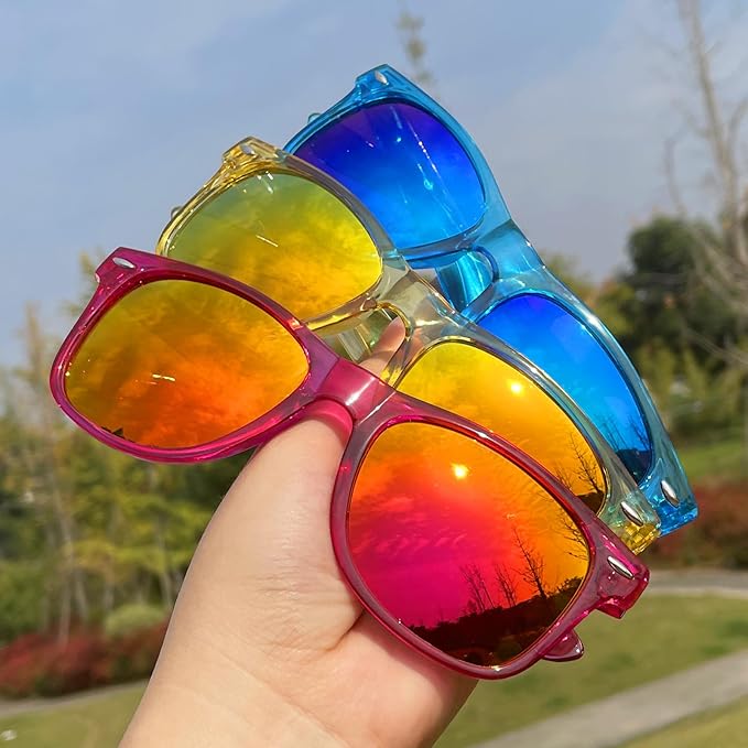 Matcheck 10/18 Pack Neon Colors Party Sunglasses Mirrored lens Colored Glasses Bulk Retro Shades for Unisex Adults Teens