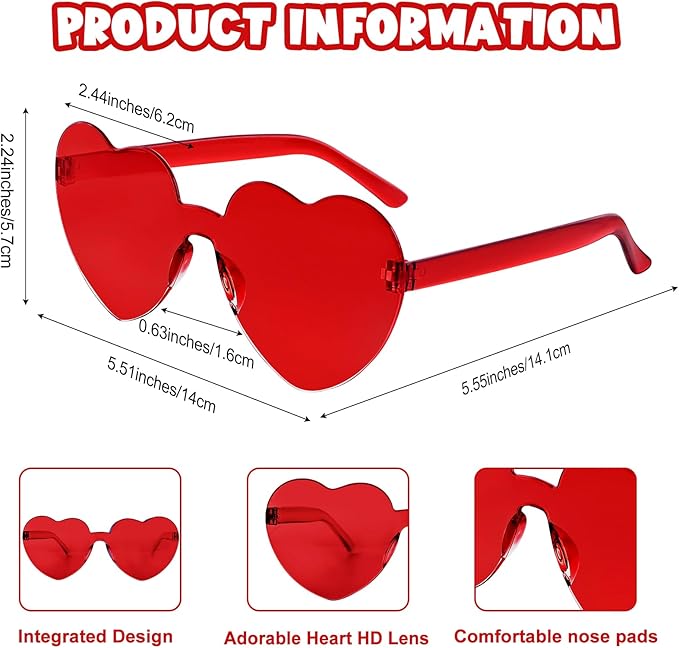 12 Pack Heart Sunglasses for Women Transparent Heart Glasses for Bachelorette Birthday Party Favor Gifts