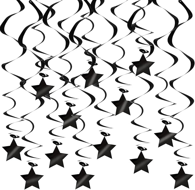 BEISHIDA Black Stars Hanging Swirls Bachelorette Graduation Hanging Ornament Decorations for Birthday Party Supplies Congrats Grade 2025 Graduation Decorations,Pack of 15