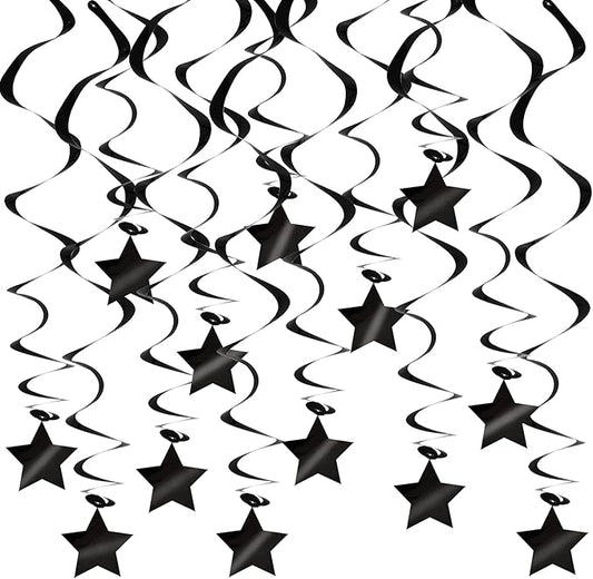 BEISHIDA Black Stars Hanging Swirls Bachelorette Graduation Hanging Ornament Decorations for Birthday Party Supplies Congrats Grade 2025 Graduation Decorations,Pack of 15