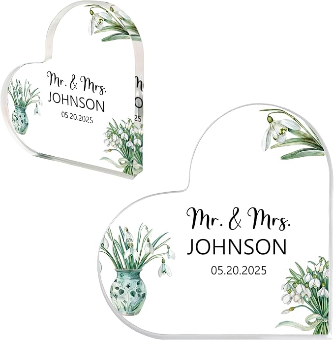 Custom Wedding Heart Acrylic Plaque,Mr & Mrs Cake Topper,Personalized Wedding Keepsake/Gift/Sign (Style 13)