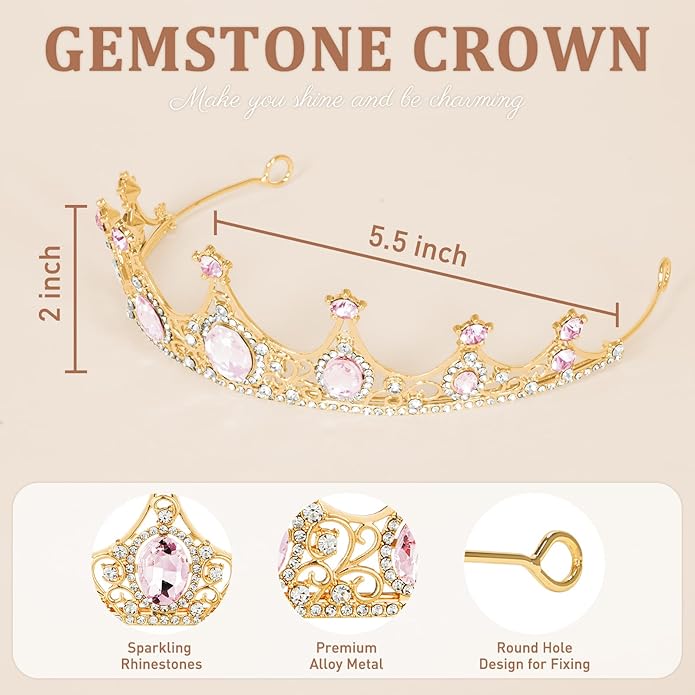 Gold Crown for Women, Crystal Queen Tiaras Headband Wedding Bridal Hair Accessories, Birthday Party Prom Cake Topper