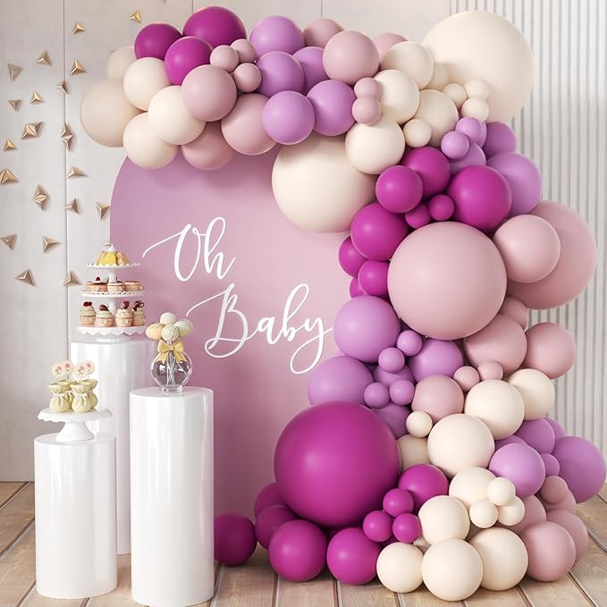 Red Pink Purple White Balloon Arch Kit, 166Pcs Dusty Pink Balloons Garland for Girl Women Wedding Engagement Anniversary Birthday Bridal Baby Shower Party Decorations