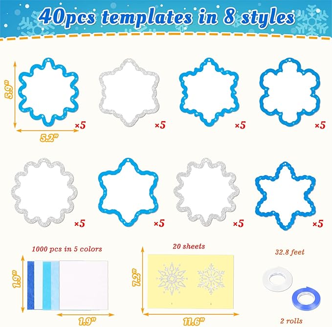 40pcs Christmas Crafts Bulk – Snowflake Paper Suncatcher DIY Kits for Winter Party, Holiday Ornaments, Classroom Decorations