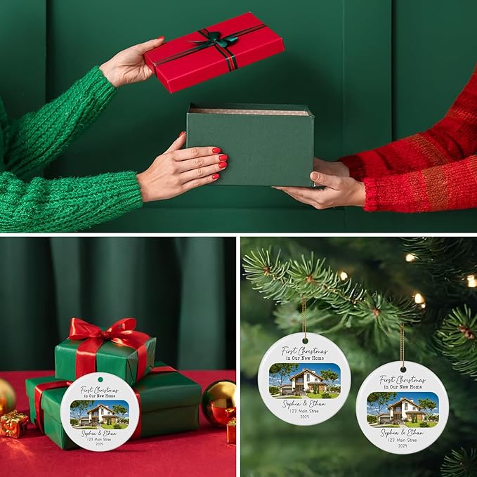 Personalized First Christmas in Our New Home Ornament 2025, Housewarming Gifts New House Photo Christmas Ornaments Christmas Tree Decoration, House Warming Gifts for Couples Owners Men Women