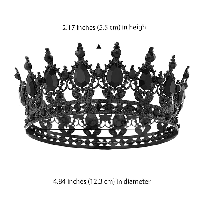Black Crown for Women Crystal Tiara and Queen Crown for Girl Wedding Headband for Bride Hair Accessories for Costume Birthday Party Cake Decoration Prom