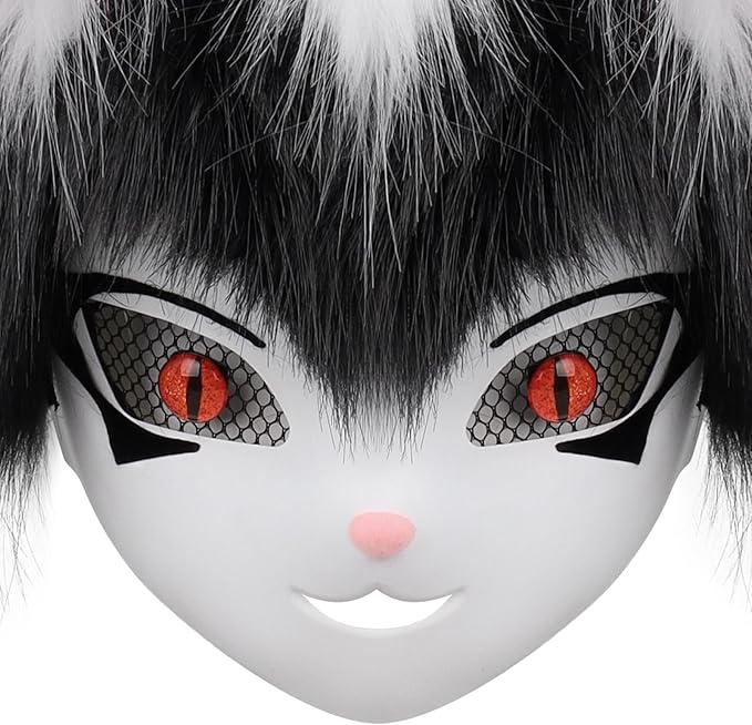 Faux Fur Animal Fox Cow Horn Face Mask for Masquerade Halloween Party Cosplay Costume Accessory