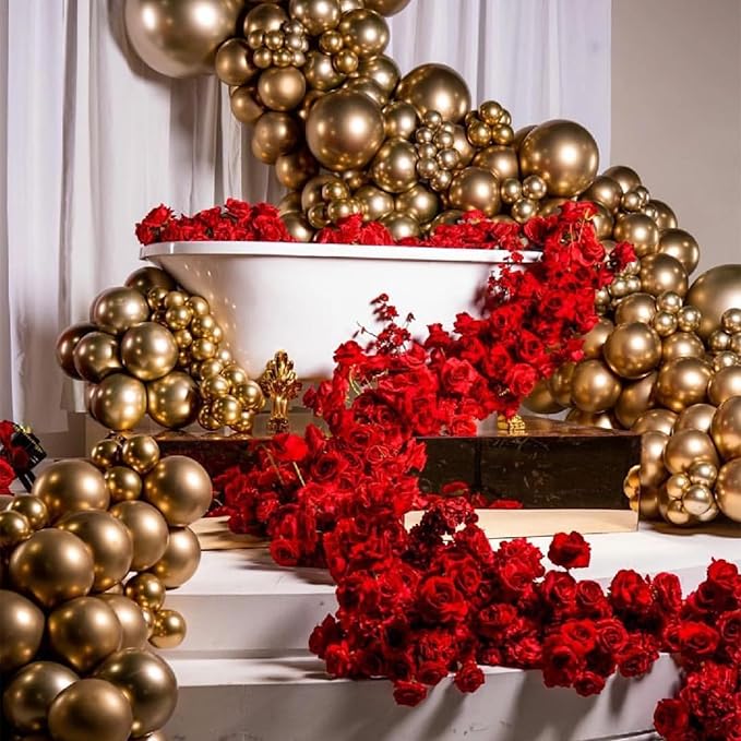 Gold Balloons Different Sizes, 113PCS Metallic Gold Balloon Garland Arch Kit 18/12/10/5 Inch Chrome Gold Helium Party Balloons Gold Metallic Latex Balloons for Birthday Baby Shower Wedding Decorations