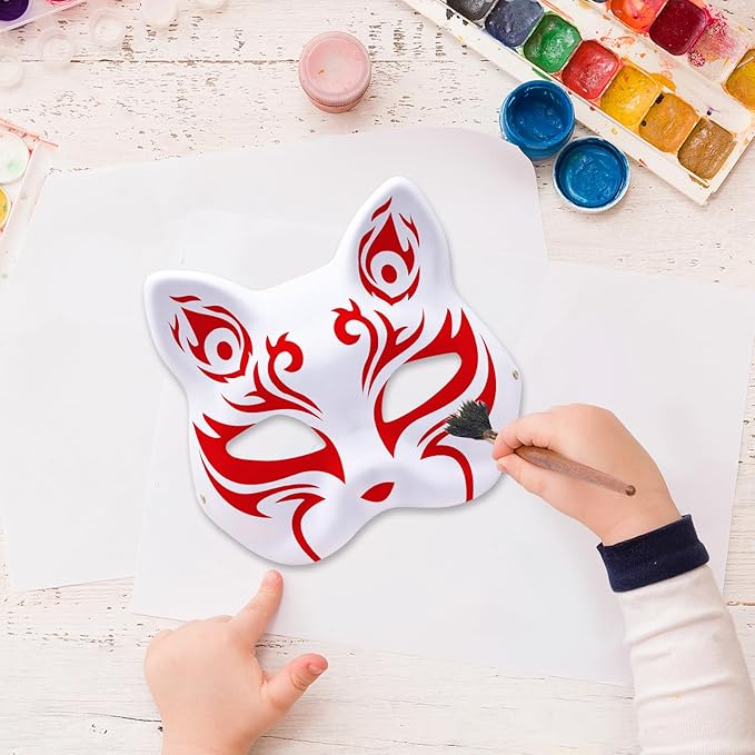 12 Pack White Fox Masks – DIY Blank Animal Face Mask with Elastic Strap for Halloween, Masquerade, Cosplay, School Drama, Painting Craft and Party Decorations