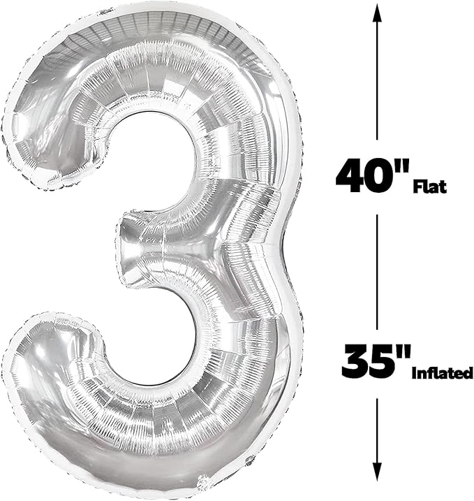 Silver 40 Inch 30 Number Balloons, 30 Decorations for 30 Birthday, Foil Giant Birthday Graduations Anniversary Party Balloons