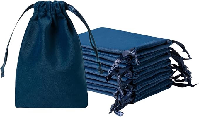 12pcs Navy Velvet Drawstring Bags 4x6 inches Small Velvet Cloth Gift Bags Jewelry Pouches for Storage Wedding Party Favor Christmas