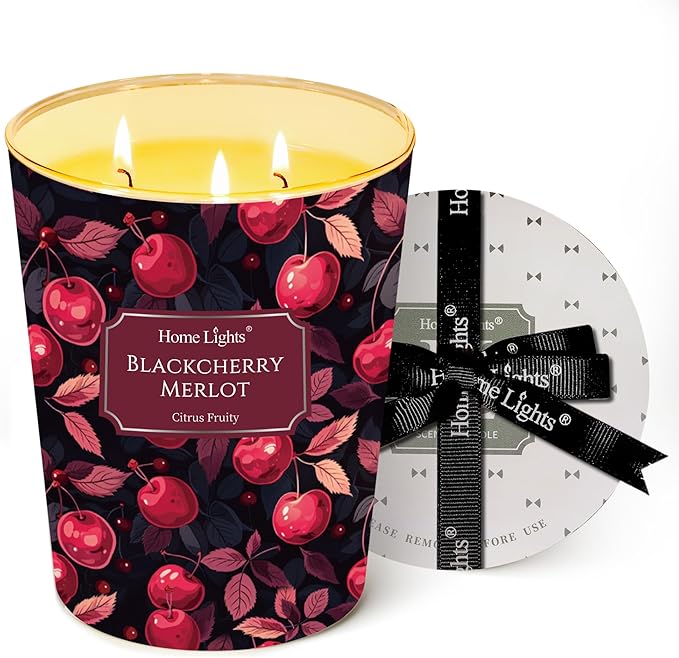 HomeLights Soy Wax Candles for Home Scented, 3-Wick Candles in Blackcherry Merlot Scented, Aromatherapy Candles Gift for Parties, Relaxing, Eclectic Mixed Styles, 34oz