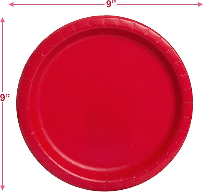 Ruby Red Paper Dinner Plates and Luncheon Napkins, Solid Red Party Supplies and Summer Picnic Table Decorations (Serves 16)
