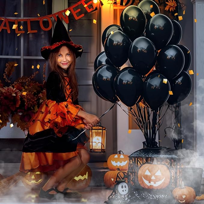 Black Halloween Balloons 110Pcs Black Balloon 12 inch, Latex Balloons for Birthday Party Baby Shower Wedding, Halloween Party Decorations and Spooky Party
