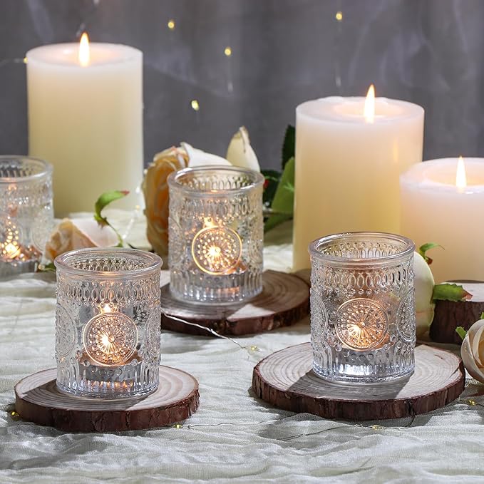 DEVI 48pcs Clear Votive Candle Holders Bulk, Wedding Party Centerpieces Table Decorations, Glass Candle Holder for Tea Lights, Candle Holders Bulk, Wedding Party Supplies