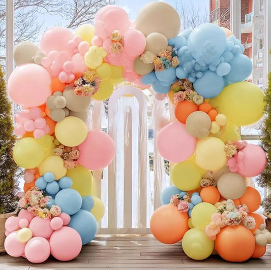 Yellow Blue Pink Balloon Garland Double Stuffed Pastel Pink Blue Yellow Peach Sand White Balloon Arch Kit for Baby Bridal Shower Birthday Wedding Bee Bear Flower Tea Party Decor