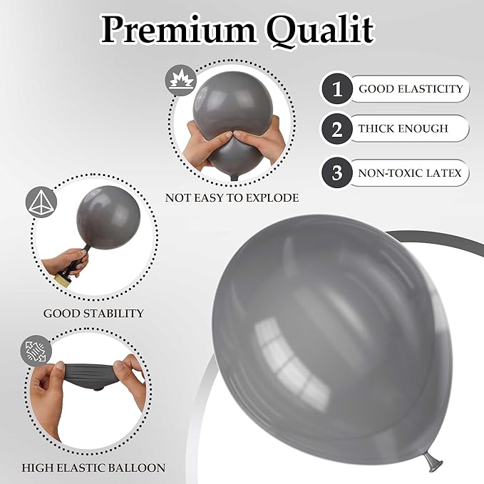 130PCS Gray Balloons, Latex Balloons Different Sizes 18/12/10/5 Inch, Helium Balloons with Ribbon, Party Balloon Set for Birthday Wedding Graduation Anniversary Baby Shower Decorations.