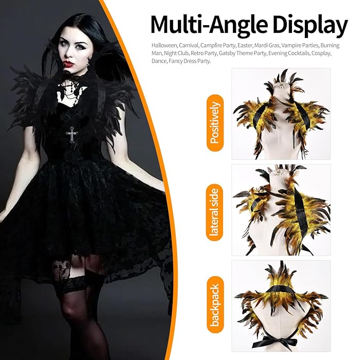 Gothic Natural Feather Shrug Feather Shawl Wrap Cape Victorian Collar for Halloween Cosplay Party Costume Accessories