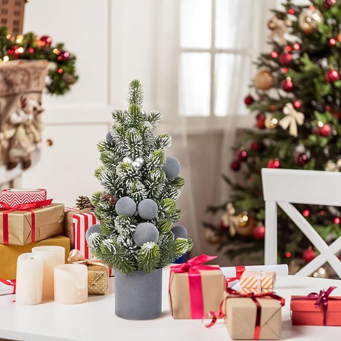 SY Super Bang Small Christmas Tree, 18Inch Grey Artificial Velvet Ball Berry Mini Tabletop Tree Christmas Decorations, for Home Party Thankgivings Xmas Indoor Decor.